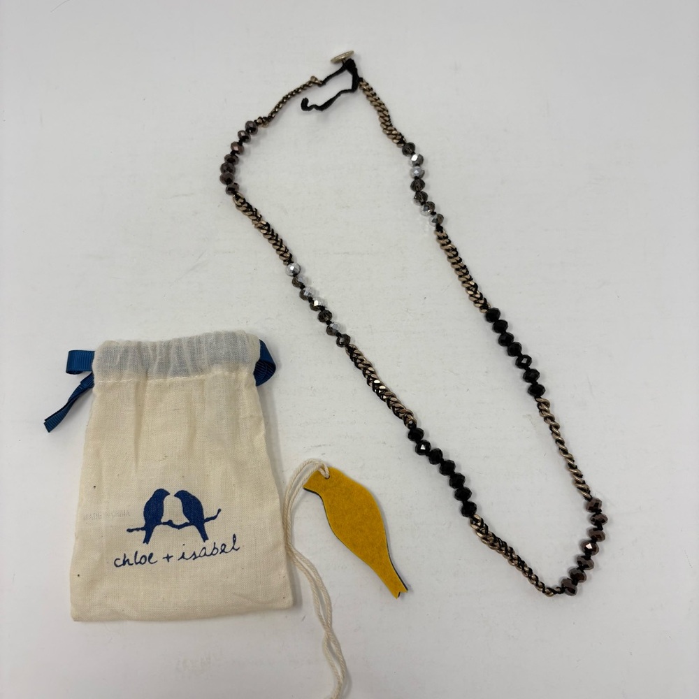 Chloe + Isabel Beaded Black Gold Necklace Jewelry with Pouch
